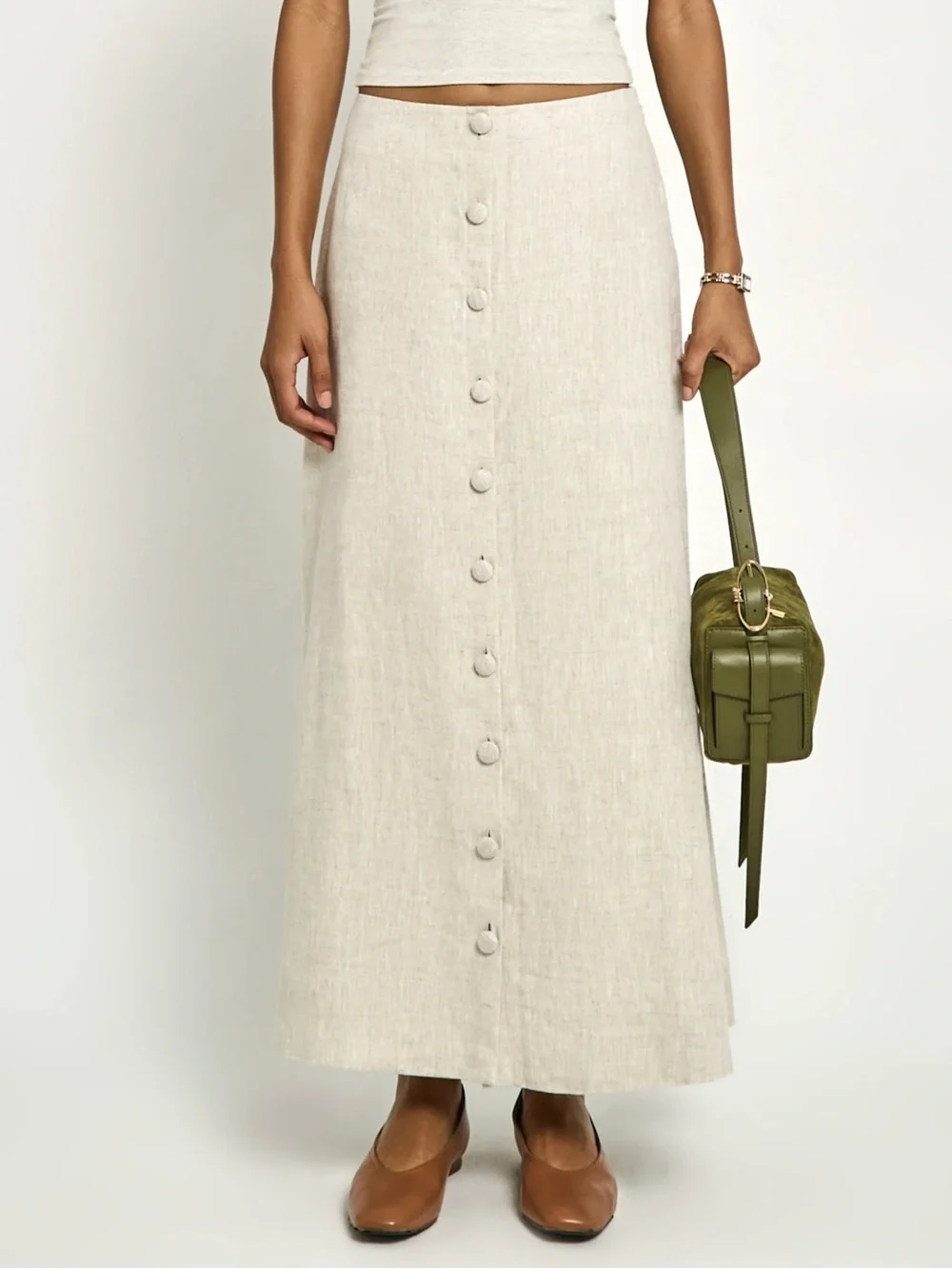 Few Moda O.P.T Classic Button-Front Linen Maxi Skirt in Natural - Picture 1 of 4